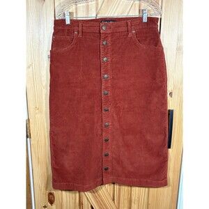 Lee Vintage Modern Corduroy Midi Skirt Women's Sz 32 Rust Orange Mid Rise Retro